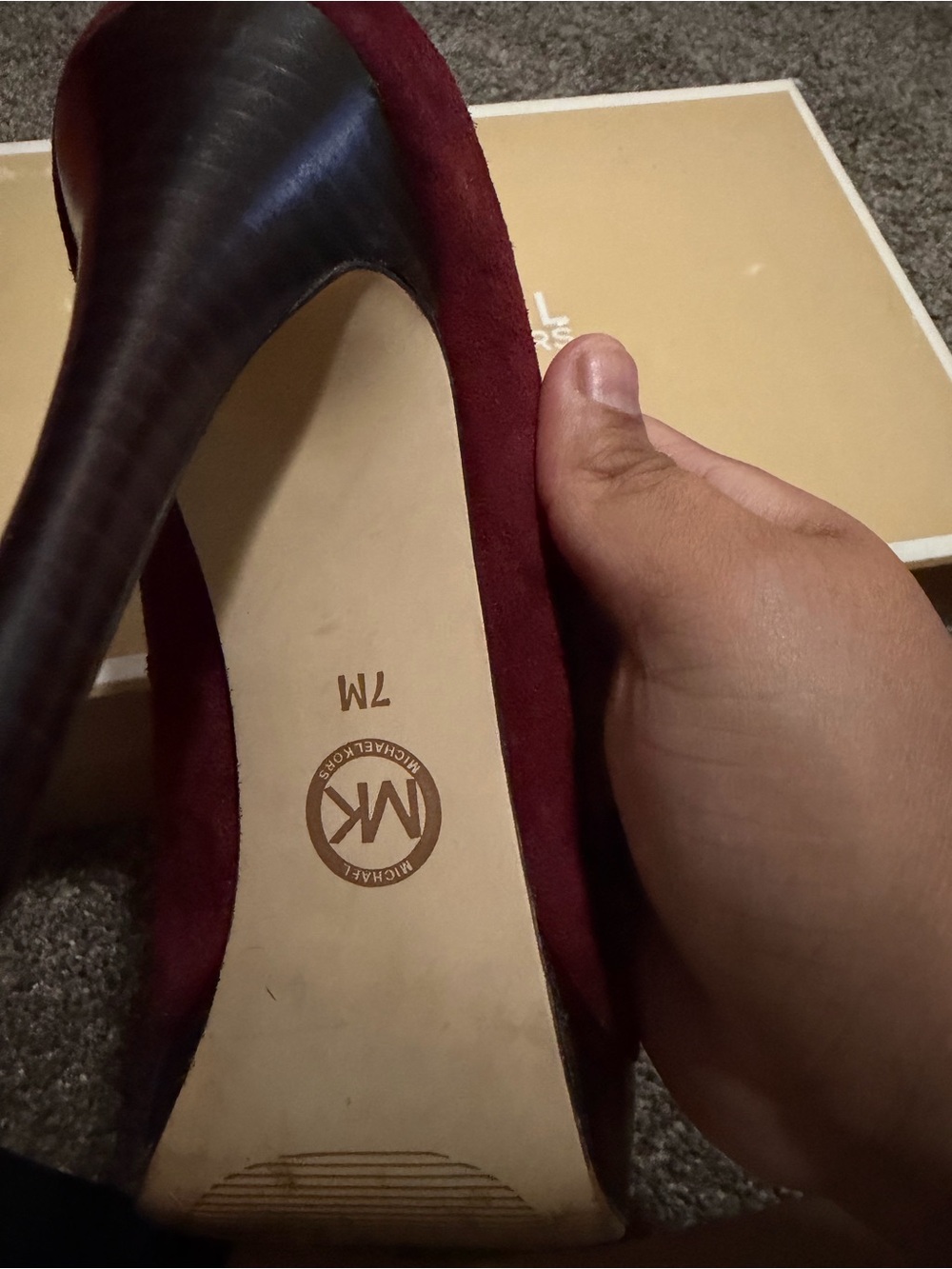 MICHAEL Michael Kors Burgundy Suede Peep-Toe Stilettos - Picture 3 of 6